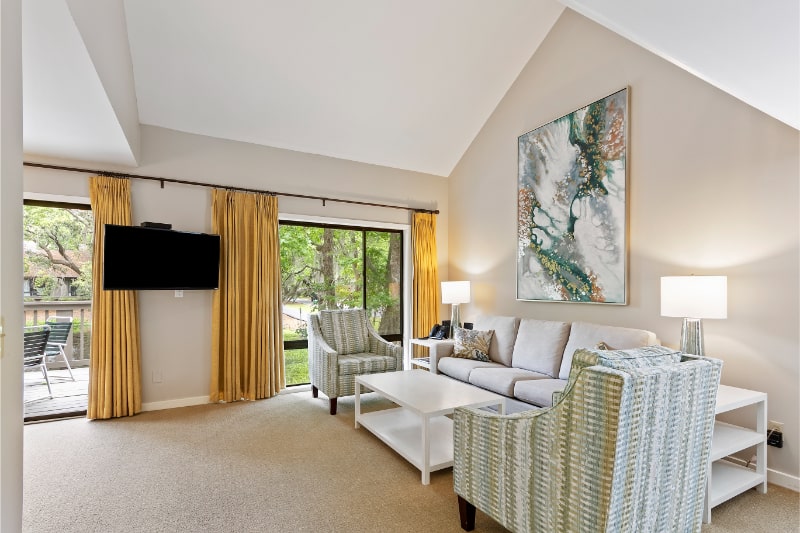 The living room at Spicebush at Sea Pines on Hilton Head Island, SC.